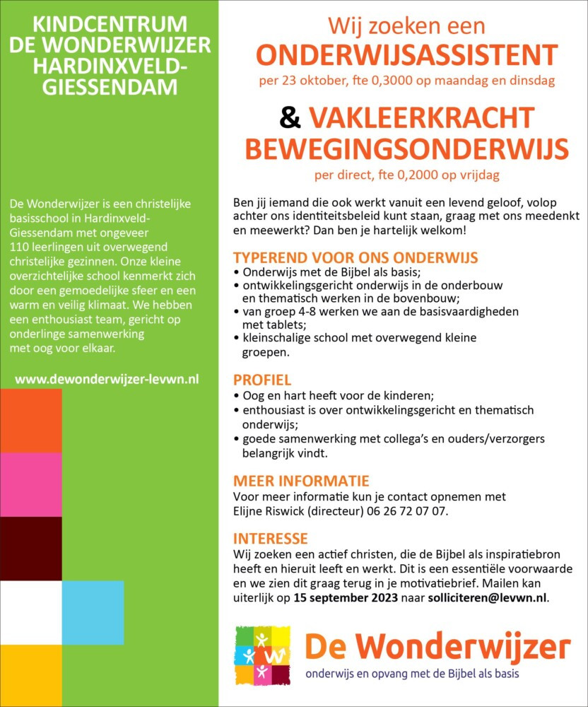 20230902 adv. OA en VAKLK De Wonderwijzer